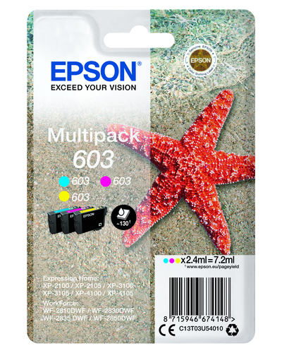 EPSON 603 STELLA MARINA T03U STANDARD MULTIPACK 3 COLORI  Default image